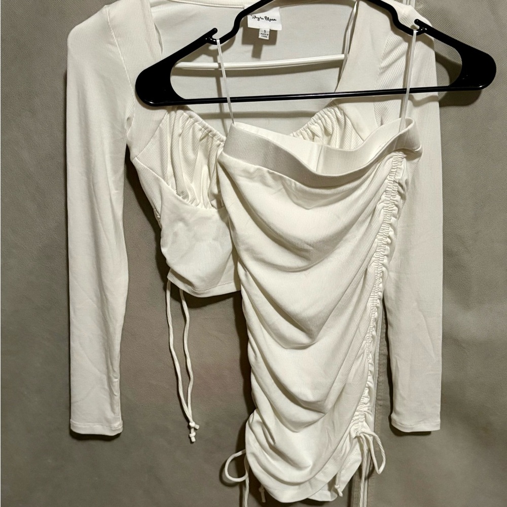 White Ruched Two-Piece Set - Picture 5 of 8